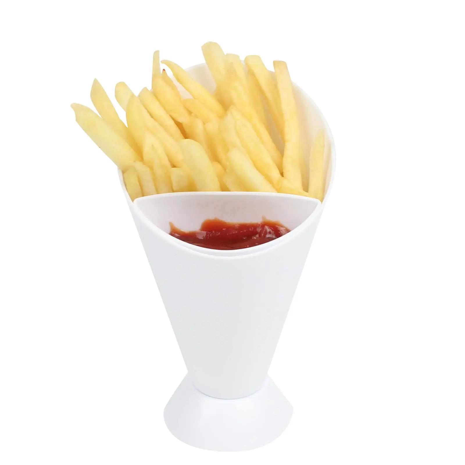 High Quality Food Grade Creative Plastic French Fries Cup Sauce Storage Plate Tableware 2 In 1 Cone French Fries Vegetable Sala