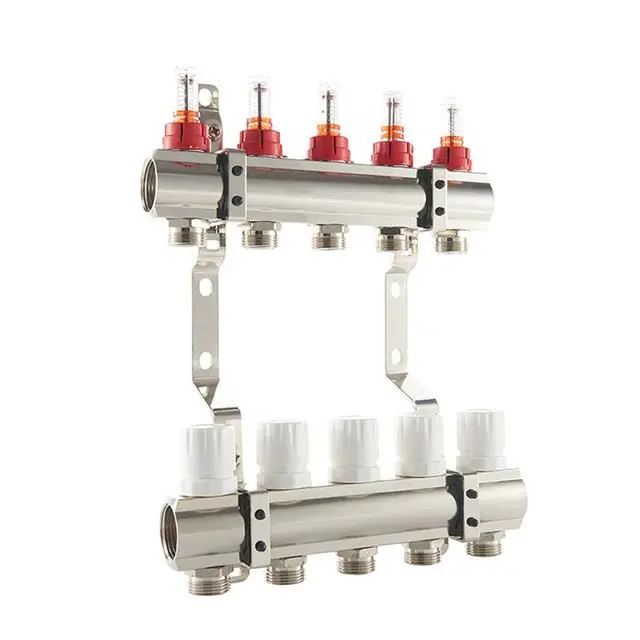 Brass Manifold With Flow Meter 2-12 Ways Brass Collectors With Flow Meter For Floor Heating