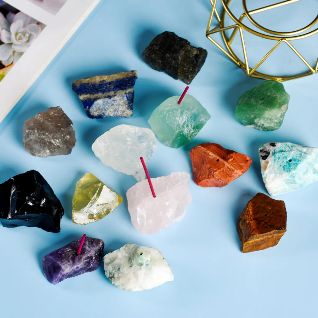 Ywbeyond Natural Raw Crystal Incense Stick Holder Home Decor Gift Healing Reiki Rose Quartz Amethyst Incense Holder for Sticker