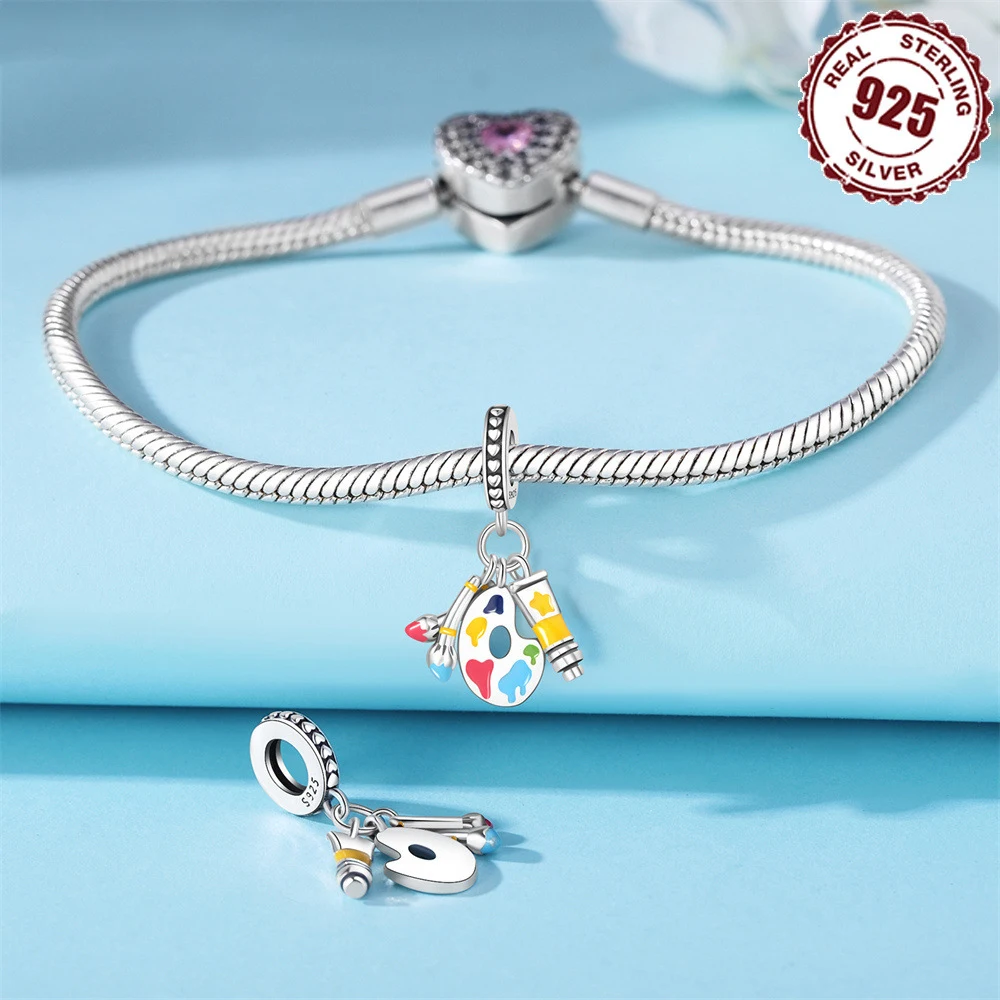 S925 Sterling Silver Red Wine Cup Pendant Coffee Machine Coffee Bean Charm Fit For Original Bracelets Bangle Necklaces Chain