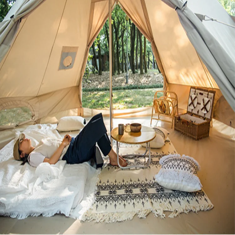 Camping Tent Cotton Pyramid Tent Big Space 5-8 Persons Outdoor Picnic Windproof Family Party Hunting Tent