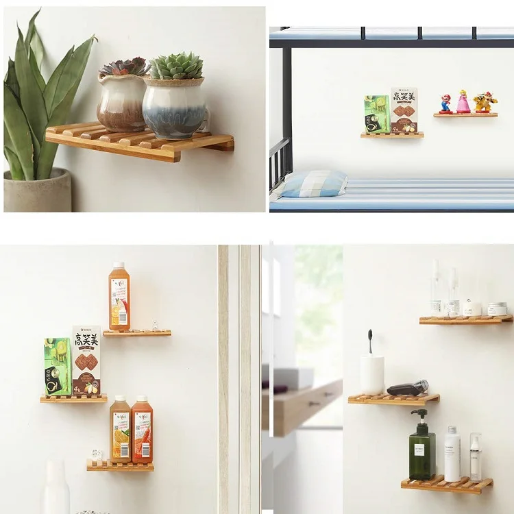 Refined-bam Bamboo Floating Shelves Mounted Shelves for Bedroom, Living Room, Bathroom, Kitchen (3pack)