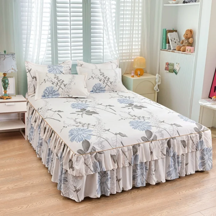 Lace Bed Sheet Skirt Set Floral Printed Bed Cover Single/Queen/King Size Bedspread + 2 pcs Of Pillowcase Bedsheets