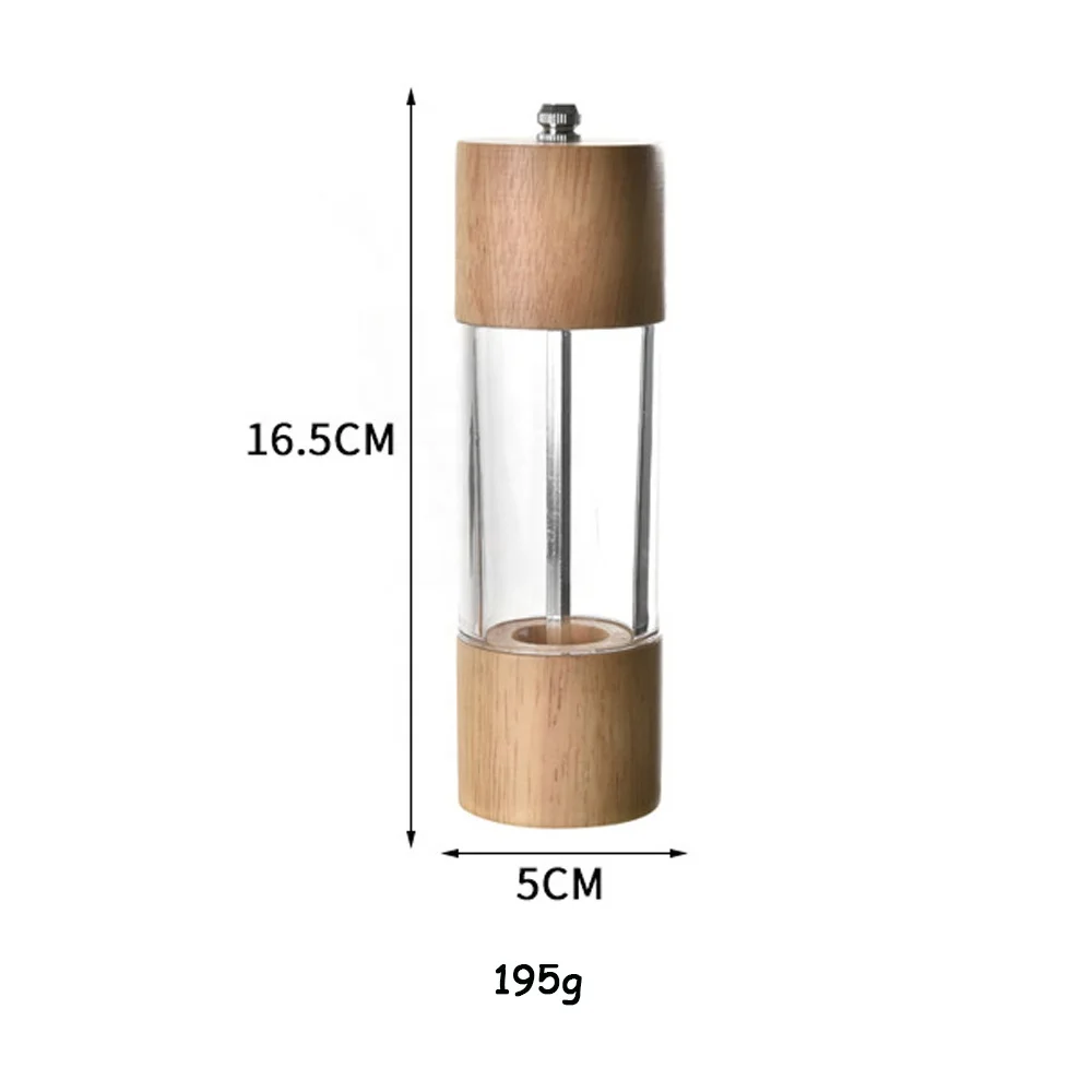 Durable Spice Herb Grinder Condiment Server Wooden Spice Tins Salt and Pepper Shaker Rubber Wood Acrylic Spice and Pepper Mill