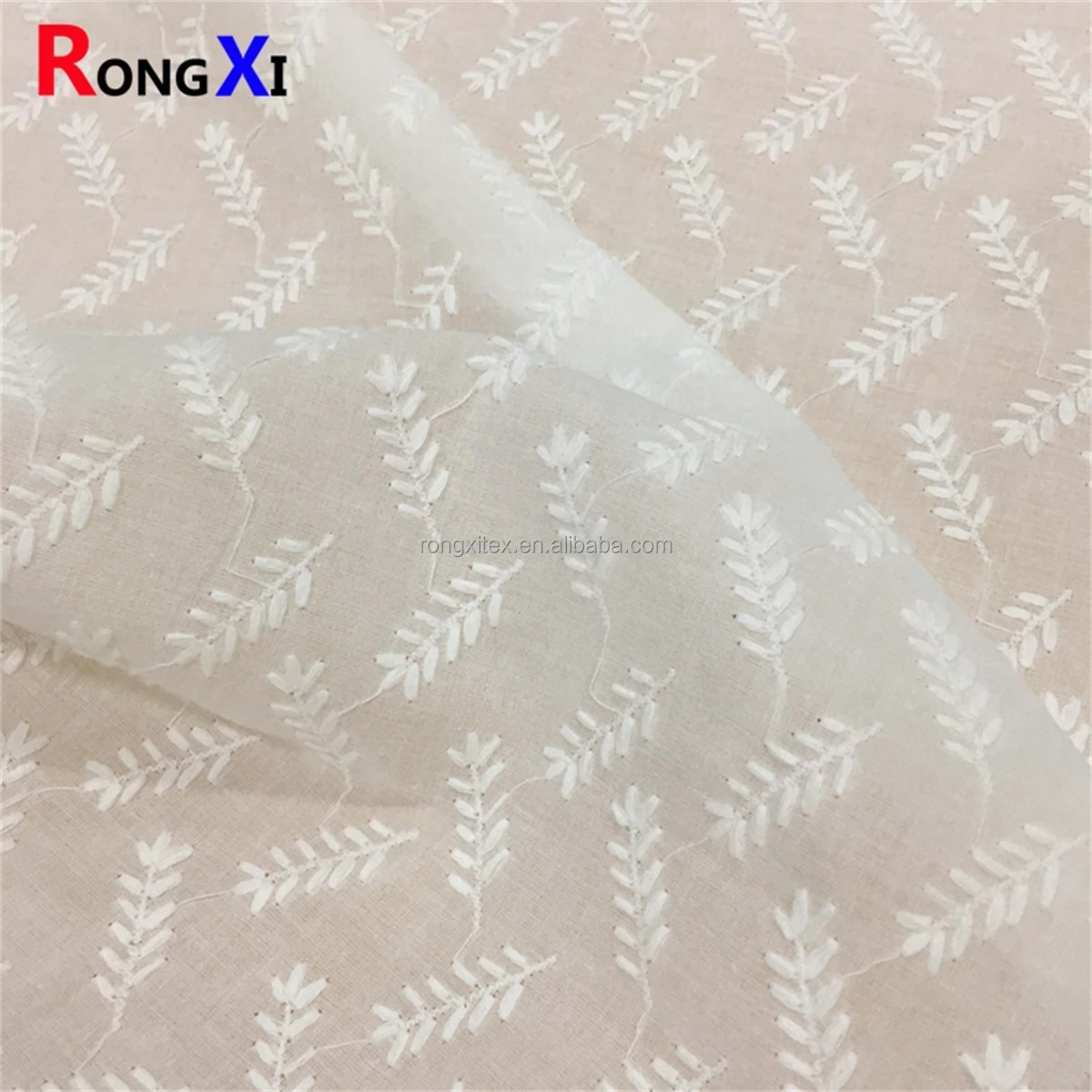 Recommend Wholesale RXF2079 !00% Cotton Swiss Voile Embroidery Leaf Lace Fabric for Clothing with Cotton Embroidery