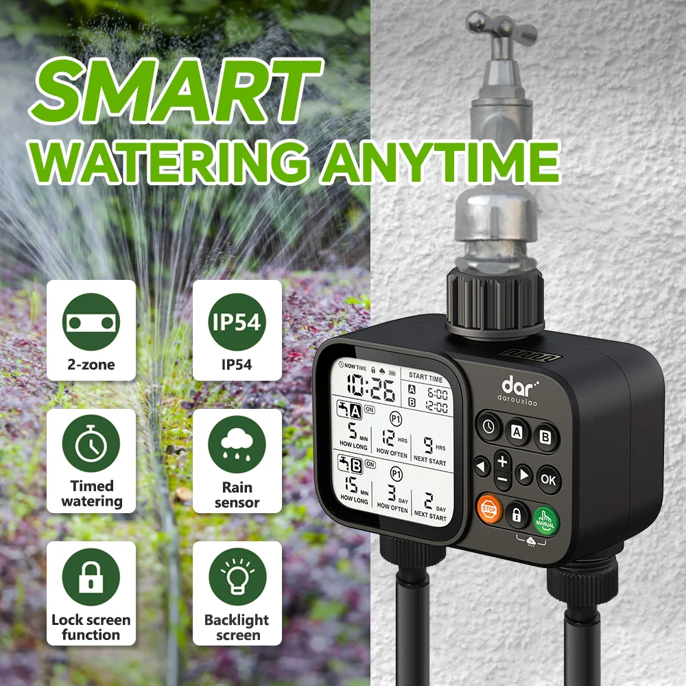 Sprinkler Timer,Programmable Water Timer for Garden Hose with Rain Delay,Automatic Watering System for Lawns Pool 2 Outlet