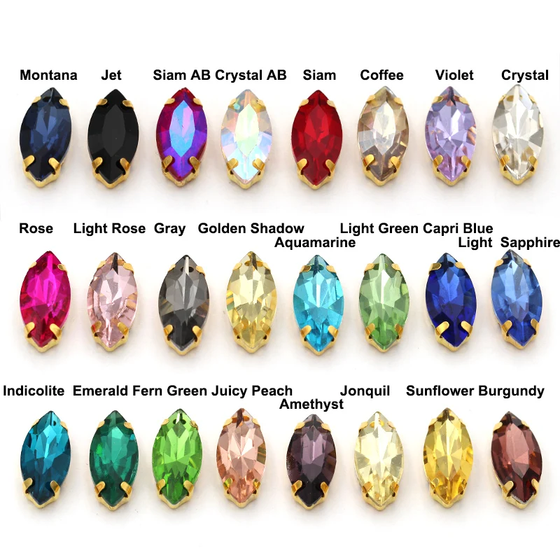 Xichaun Navette Shaped Rhinestone With Claw K9 Glass Fancy Stone Sew On Strass Crystal Stones