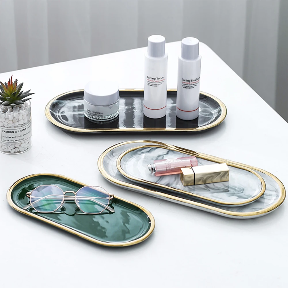 Simple marble storage tray bathroom washbasin toiletries placement rack
