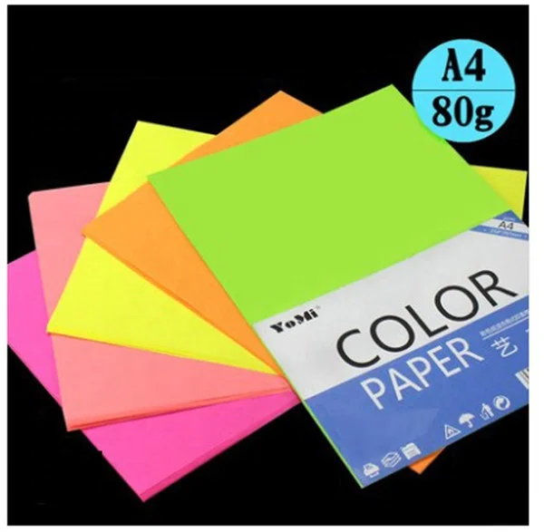 Флуоресцентная бумага A4 100x210 мм, 75 г/м2, 70 г/м2, 297 в упаковке, неоновая цветная бумага