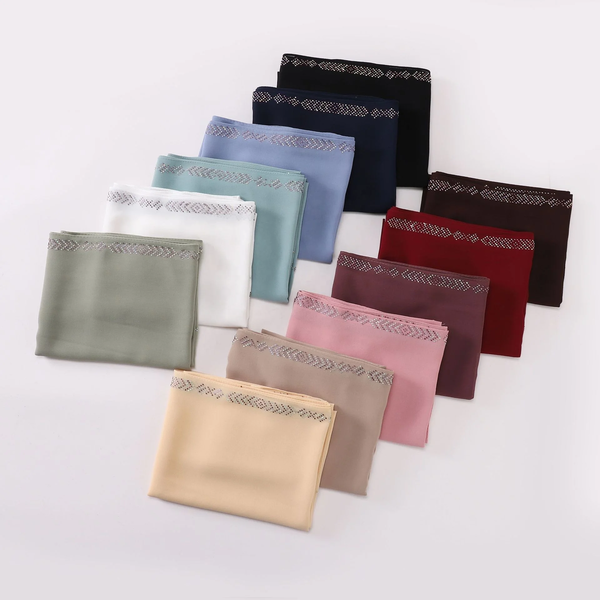 Zifeng OEM Turkish Turbans Islamic High-quality Sparkling Diamond Plain Pearl Chiffon Hijab