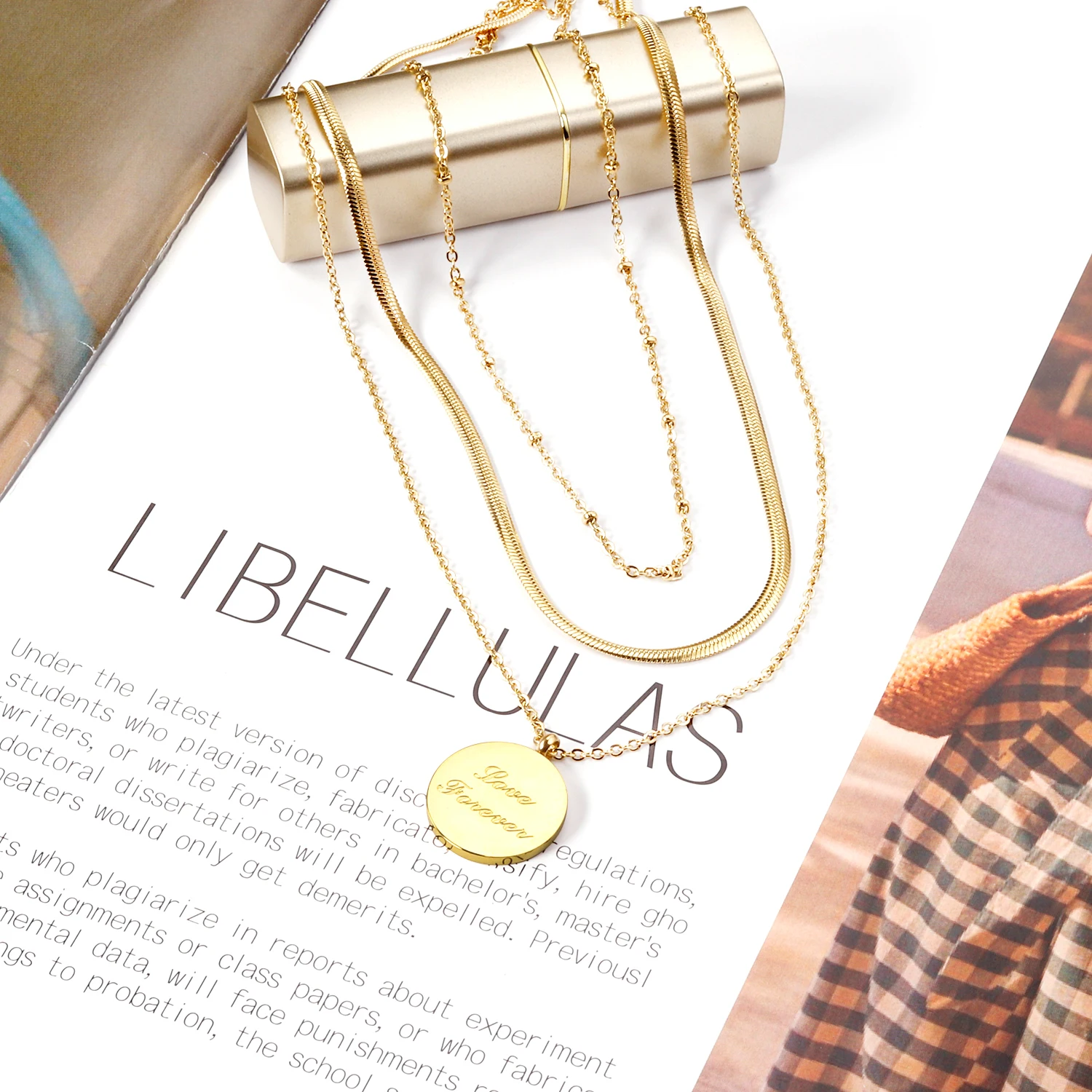 18k Gold Double Chains Jewelry Necklace Jewelry Type Women Pendant Necklace Cheap Gold Letter Necklace