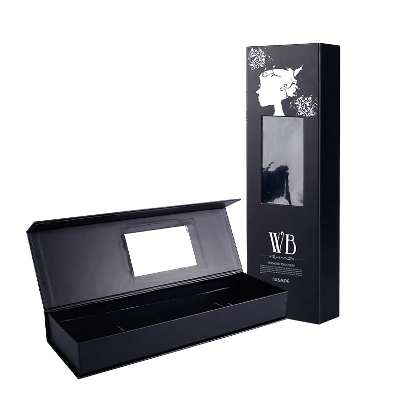
private label luxury black paper hair extension custom wig packaging box with logo 