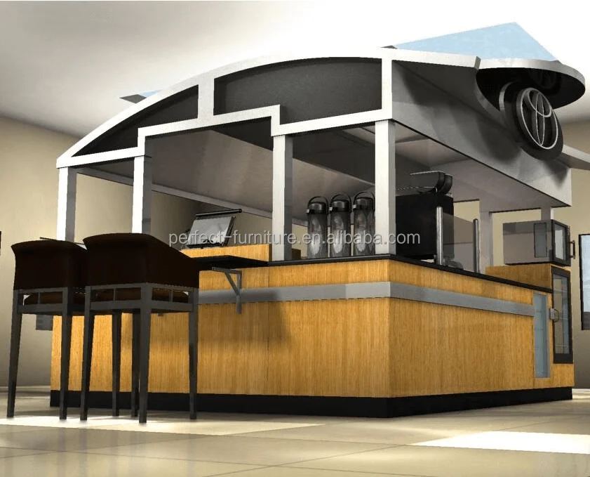 Wood Coffee Tea Kiosk High End Fast Food Bubble Bakery Display Mall Kiosk