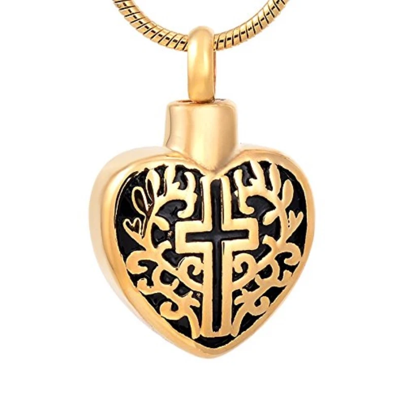 Cheap Gold Cross In My Heart Cremation Urn Pendant Ashes Holder Necklace