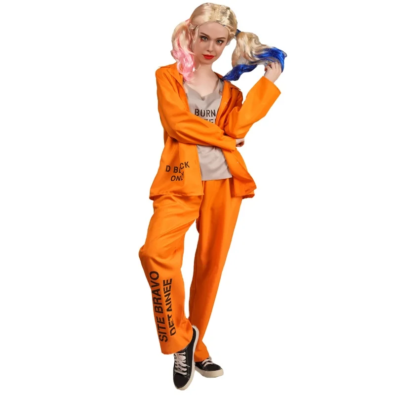 Dress Up Orange Criminal Prisoner Coverall halloween Party Cosplay Prisoner Costumes for Women