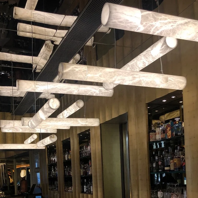 Hot Selling Banquet Hall Unique Creative Marble Strip Lighting Factory Italian Alabaster Tube Single Dining Island Chandelier