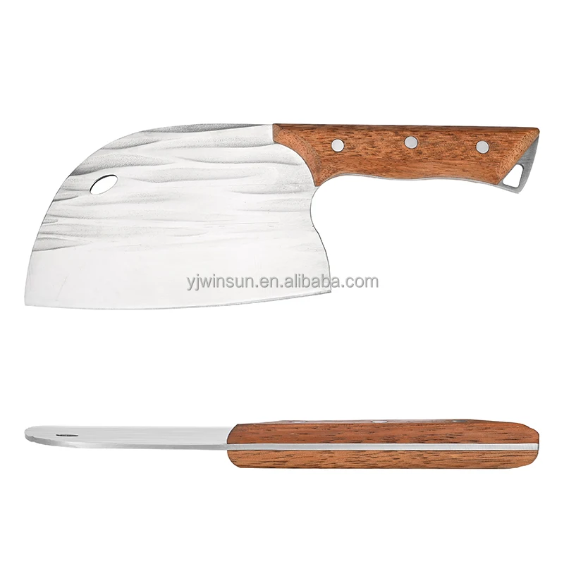 High Quality Kitchen Cleaver Knife Chopper with Hammered Steel Blade and PP Handle round Nose Knife with Wooden Handle