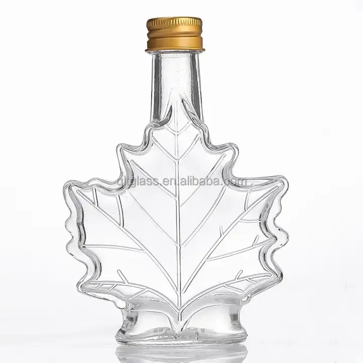 Unique 50ml 100ml 250ml Maple Leaf Shaped Glass Bottle Glass Beverage Bottle Dark Rum bottle with Screw Cap