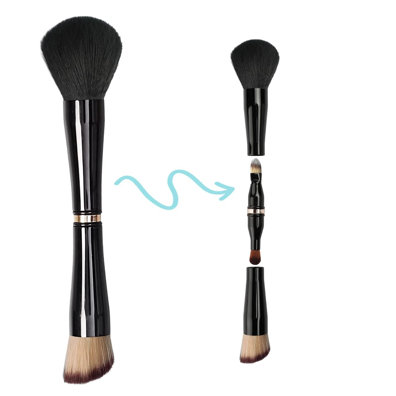 Multifunction 4 in 1 Makeup Brush Double Ended Metal Handle Travel Foundation Blush Eyeshadow Powder Make Up Brush Set