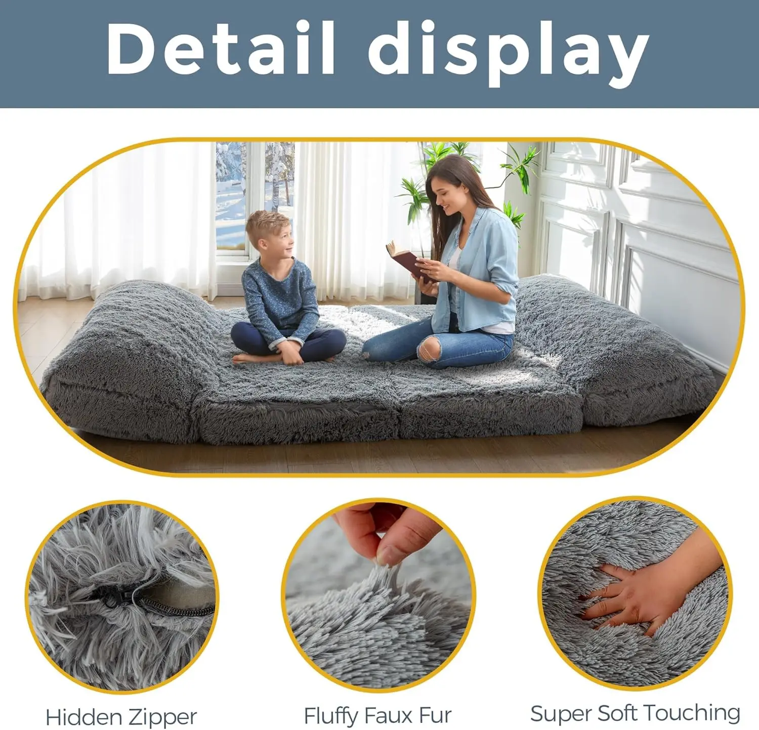 Faux Fur Floor Sofa Floor Chairs Nature Folding Sofa Bed Foam Filling Wall Couch Sleeper Single Size Floor Mattress Bean Bag Bed