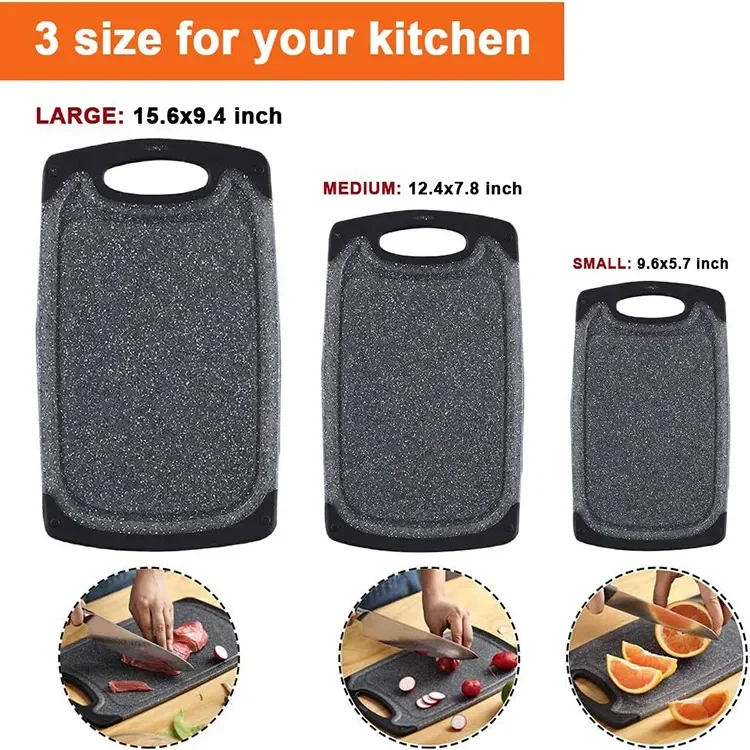 Dishwasher Safe BPA Free 3 Pieces Set Plastic Chopping Board Set with Juice Groove Appearance Kitchen Marble Style Cutting Board