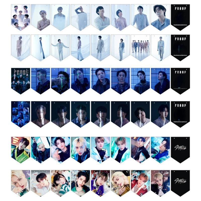 8Pcs/Set Kpop Stray Kids JK V Postcard Photo Card Custom Fans Collection Photocards Pictures Hanging Flag With 2M Rope 10*14CM