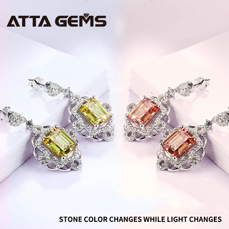 Octagon Cut Zultanite Gemstone Earrings for Women 925 Silver Turkish Diaspore Color Change Drop Earrings for Wedding Bride
