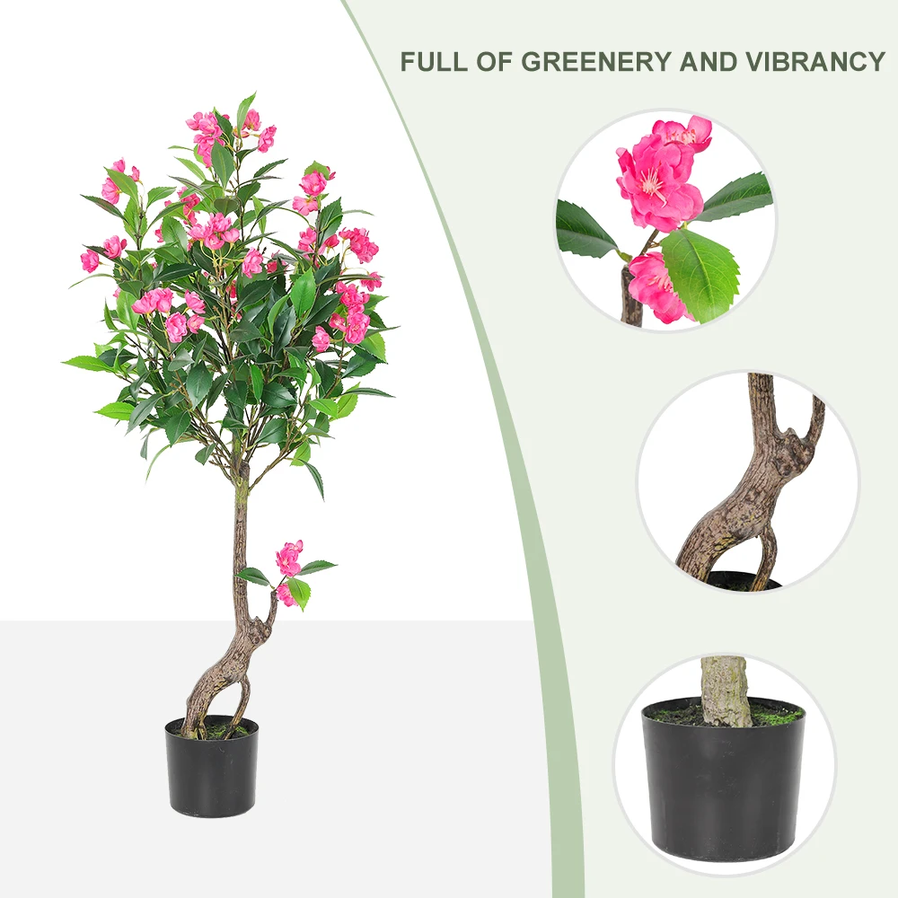 PZ-3-208 Manufacture Faux Silk Peach Blossom with Plastic Pot Artificial Flower Tree Bonsai