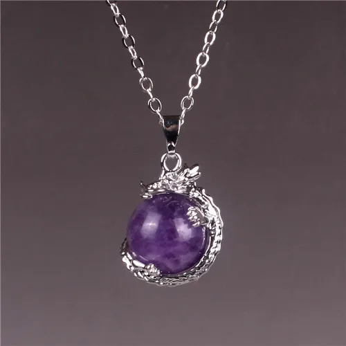 Natural stone  Crystal Agate Dragon Snake Shaped Bead Necklace Amethyst Ball Pendant