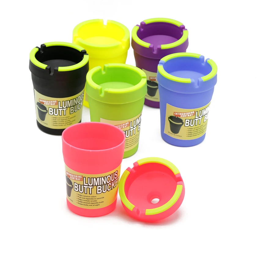 Hot Selling Factory Made Light Fluorescence Custom  PP Plastic Ashtray Outdoor Butt Bucket Luminous Smoke Ashtray for Car