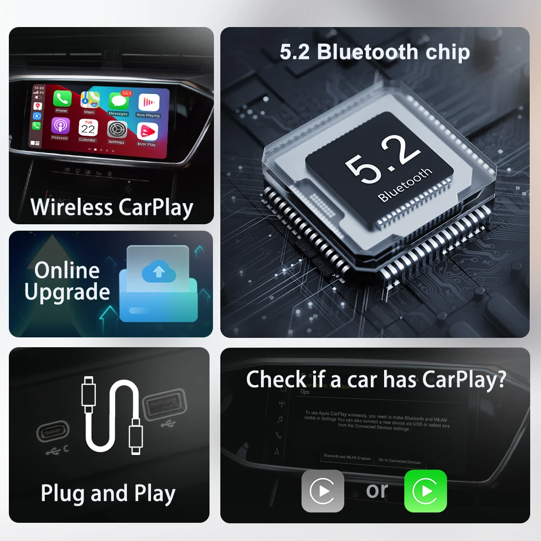Carplay Wireless Adapter Type C Car Power Window Universal Kit 4 Doors Universal Computer Box Car Android Accessories Universal