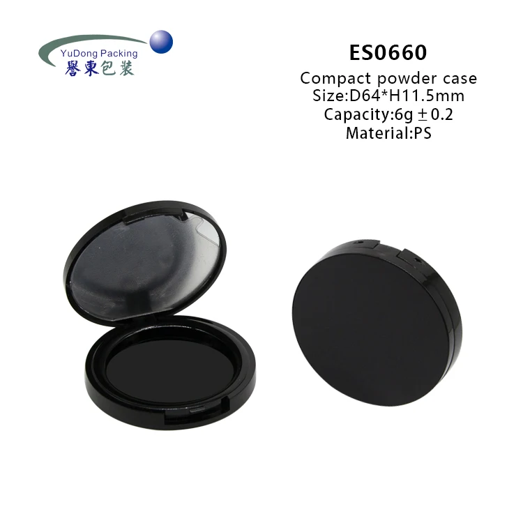 Compact Opening Black Pressed 6g Powder Case Blush Powder Container With Mirror