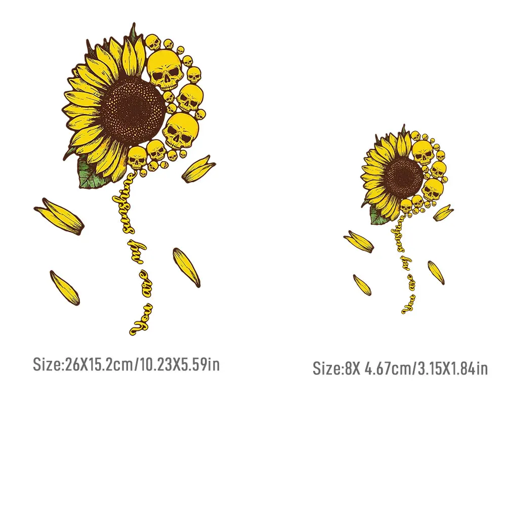 Sunflower Letters Iron On Patches Van Gogh Skull Heat Transfer Stickers Clothes Stripes Women Thermal Stickers T-Shirt Applique