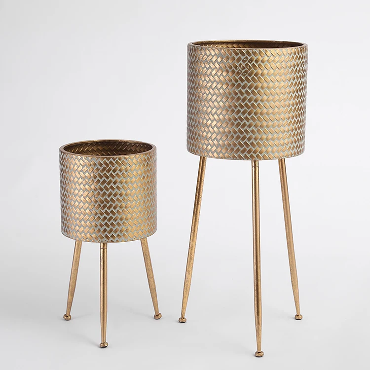 Gold Curved metal plant stand floor decoration Iron flower stand