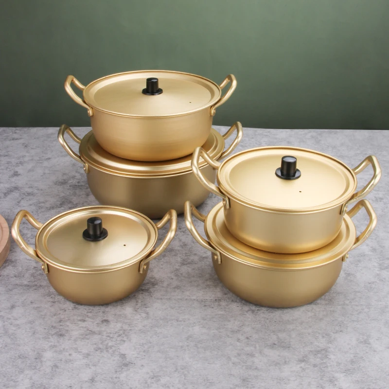 Factory Aluminum Kitchen Gold Instant Noodle Pot Home Cooking Pan Ramen Soup Pot