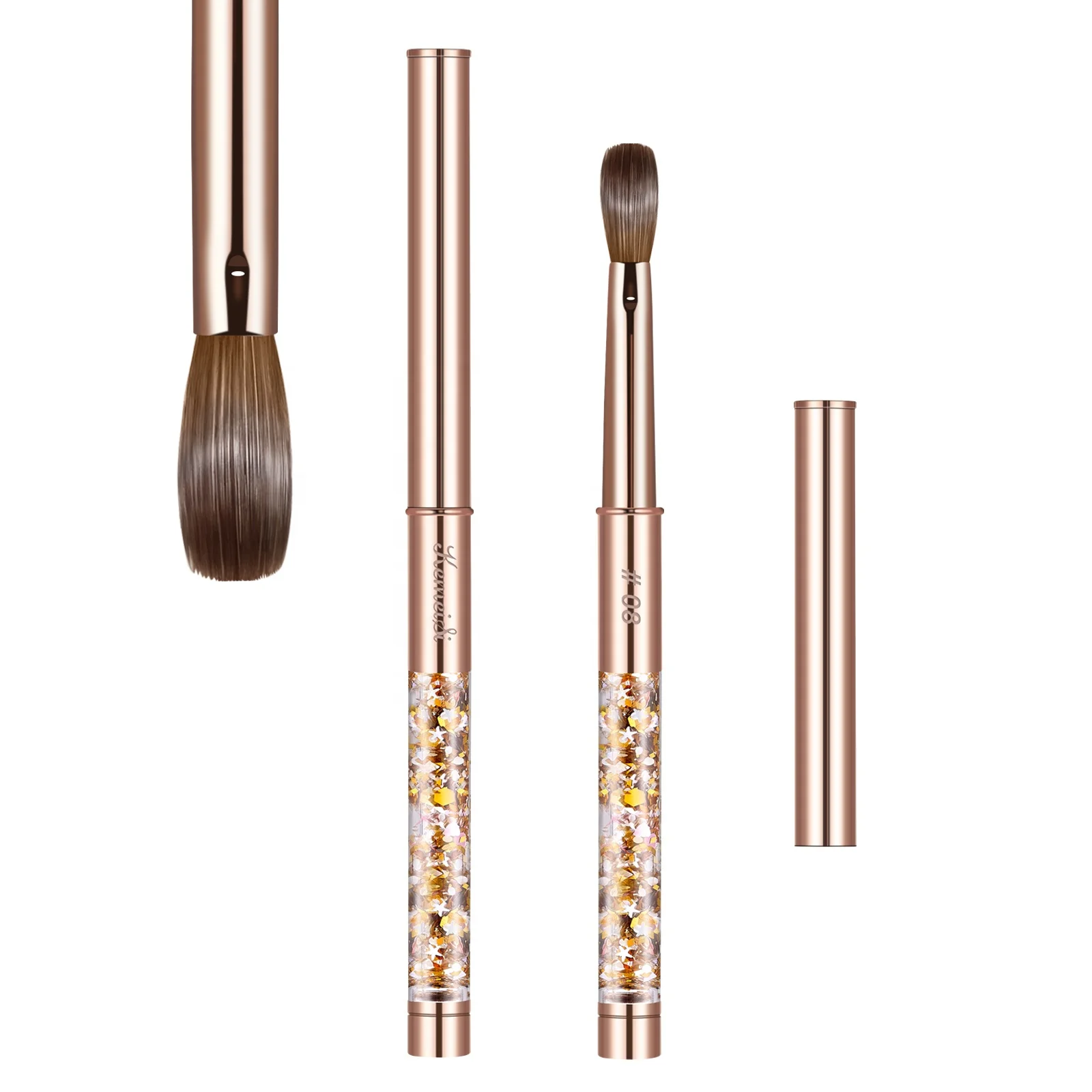 Kolinsky Nail Brushes Gold glitter Metal Handle Nail Art Manicure Tool For Acrylic Application Crimped Acrylic Brush For Nails