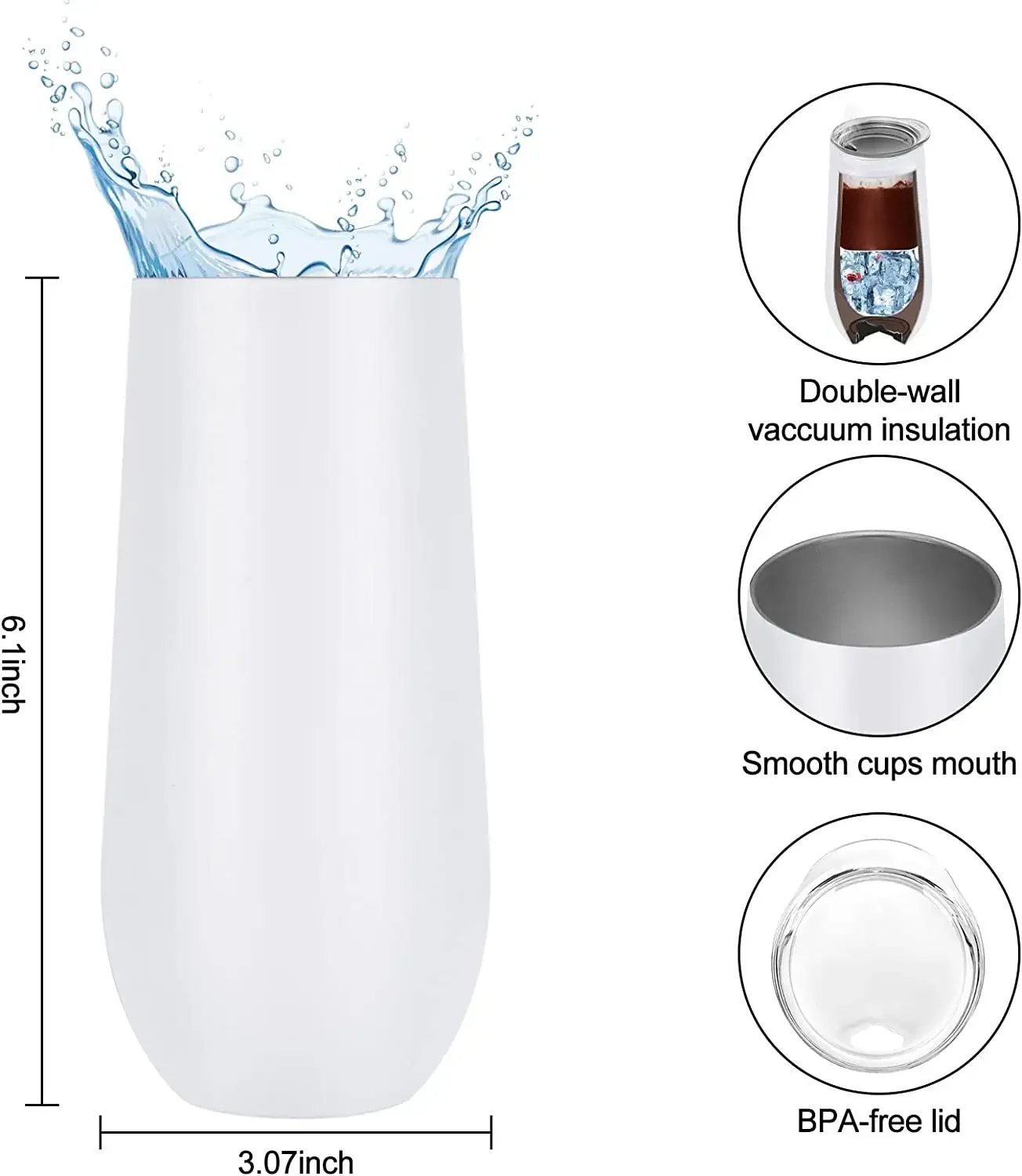 Wholesale 6oz Egg Shape Double Wall stainless steel Cocktail champagne flute vacuum cup Insulated Beer Wine Tumbler