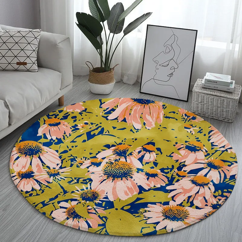 Китай оптовая продажа с растительным принтом коврик Современный тропический пальмовый зеленый листья домашний декор в общежитии нескользящий круглый коврик