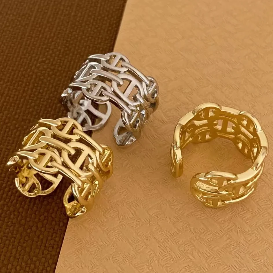 Trendy Style Brass Gold Pig Nose Hollow Adjustable Ring Silver Plated Open Ring Fashion Jewelry For Women