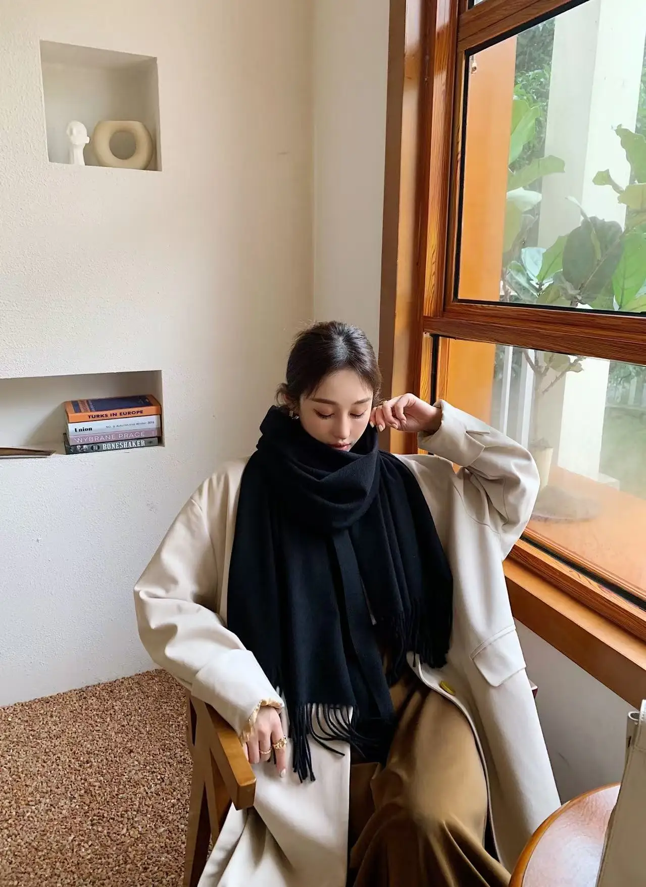 Wholesale Winter Scarf Women Adult Scarves for Ladies Acrylic Shawls Fashion Soft Cashmere Pure Color Plaid Tassel