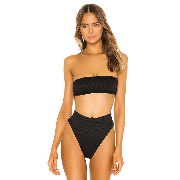 YG091 Wholesale Solid Color Black Bikinis Set Push-Up Swimwear Women Beachwear Swimsuit Cover-ups Beach