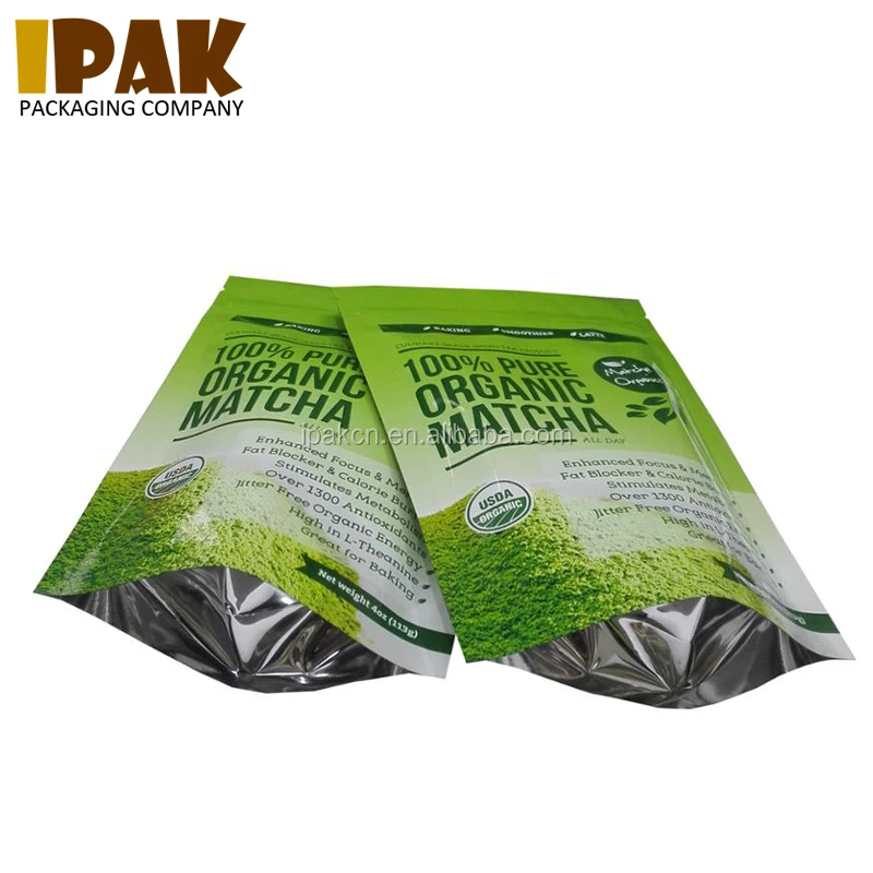 Customized Foil Mylar Smell Proof Reusable Ziplock Plastic Stand Up Pouch Cacao Powder Packaging Bag