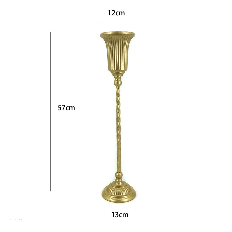 Wedding Prop Hotel Table Flower Retro Metal Candlestick Goblet Floral Vase Gold Candle Stand Decoration