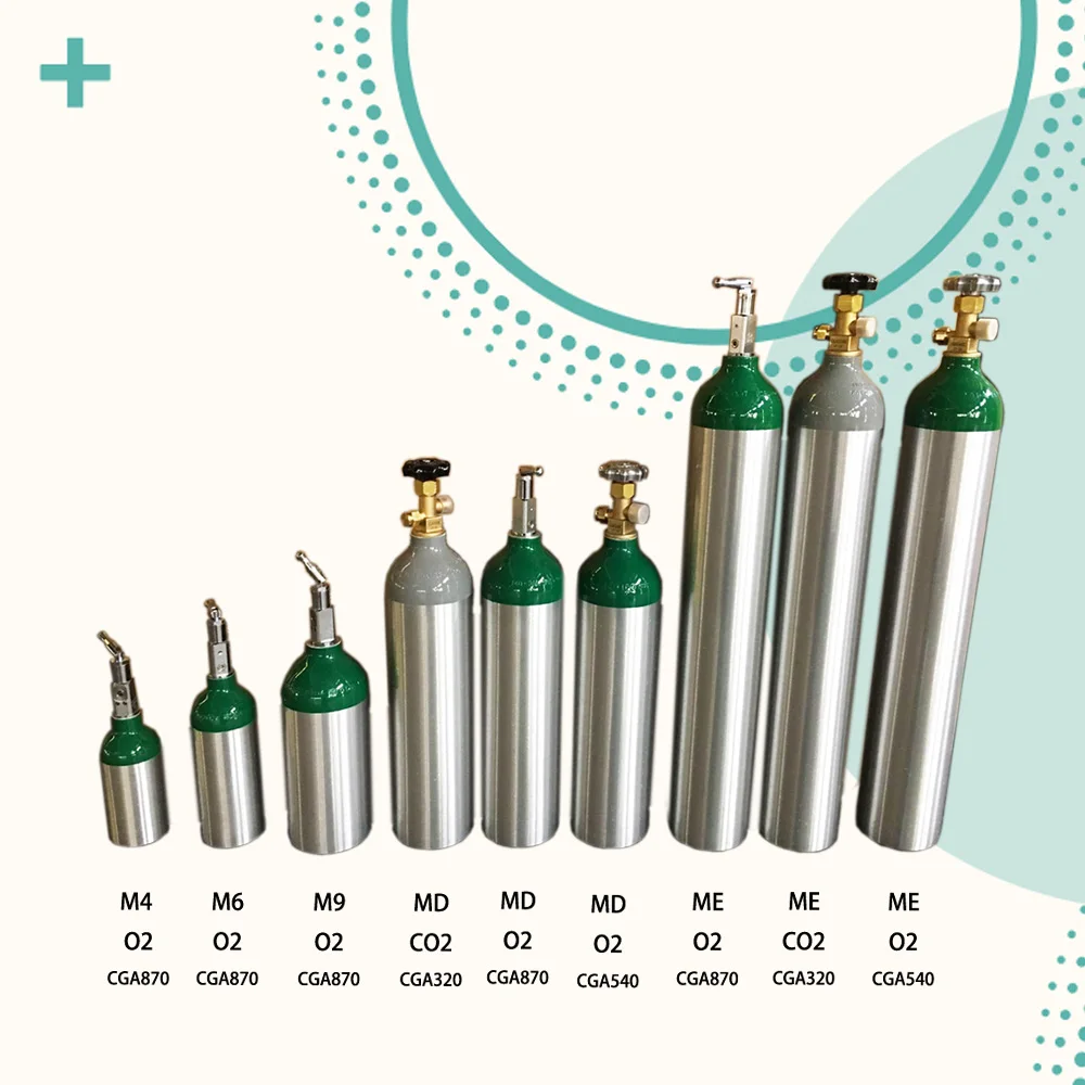 M4/M6/M9/M15/M22/M24/M60/M90/M122 Oxygen gas cylinder medical gas tank price with CGA870 Valves