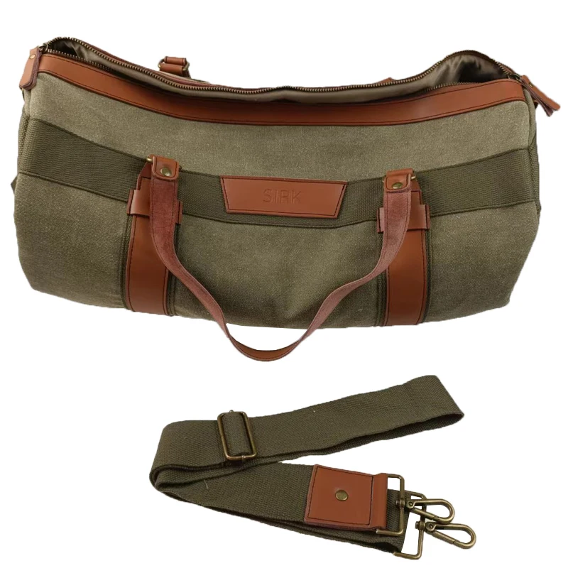 Heavy Duty Luggage & Travel Bags Custom Logo Outdoor Canvas Equipment Bag Genuine Leather Accessories Foldable Sport Duffle Bag