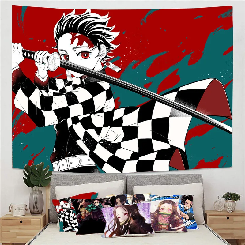 Dropshipping New Home Decor Hanging Background Tapestry Custom Cartoon Demon Slayer Wall Tapestrys