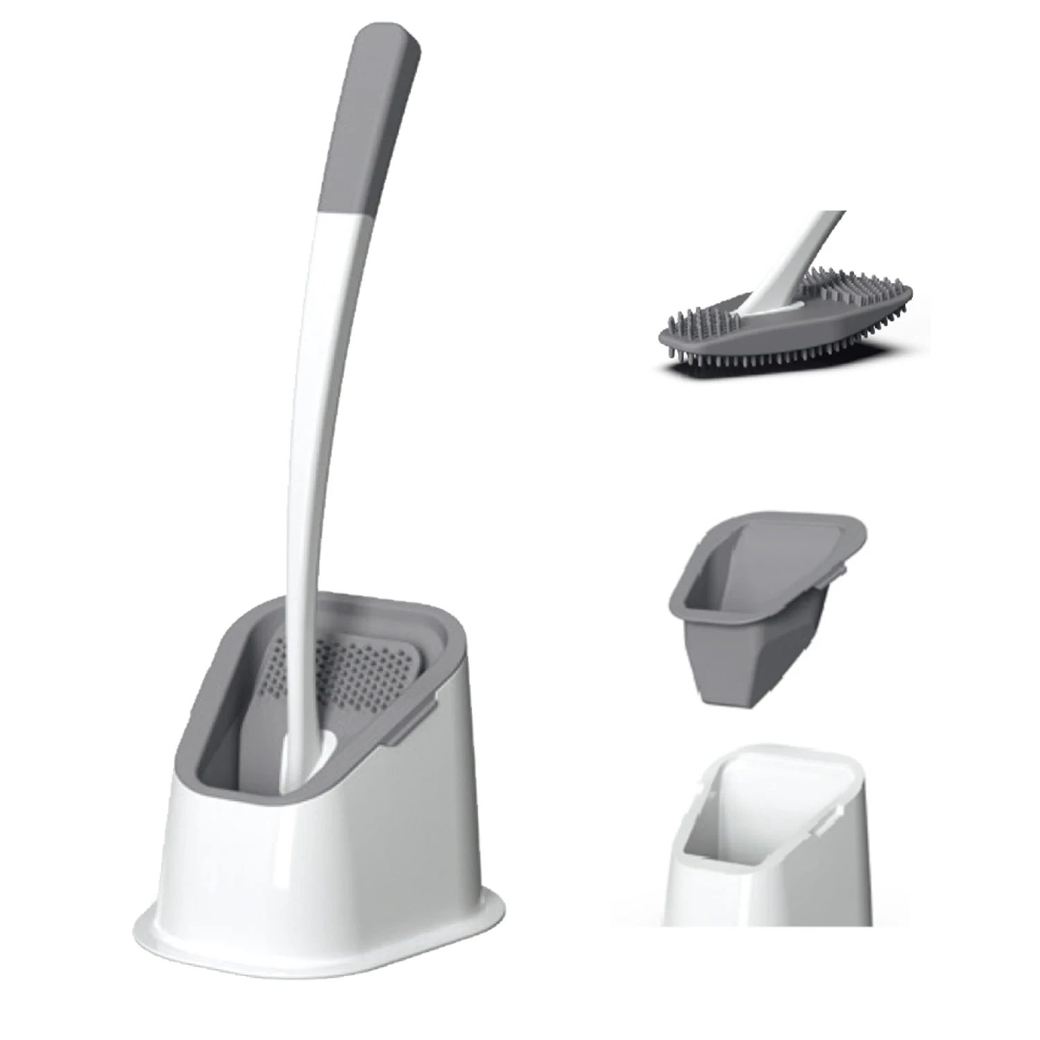 Hot Selling Bathroom Plastic Two Section Handle Soft TPR Cleaning Brush Silicone Toilet Brush