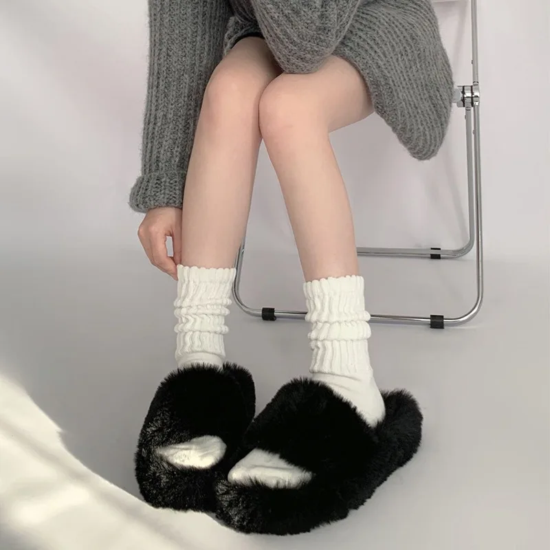 Autumn Winter Knitted Long Socks Women Girls Casual Loose Crochet Middle Tube Lolita Sox Cotton Solid Boot Cuffs Ruffles Socks