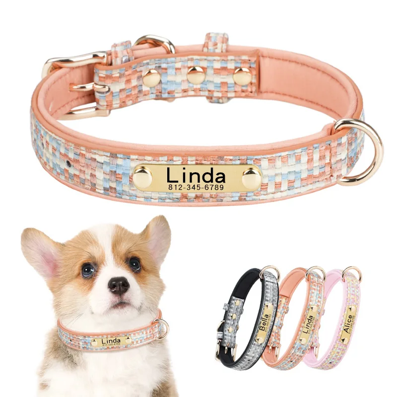 Personalized Nameplate Dog Collar Durable Metal Buckle Dog Collar for Puppy Adjustable