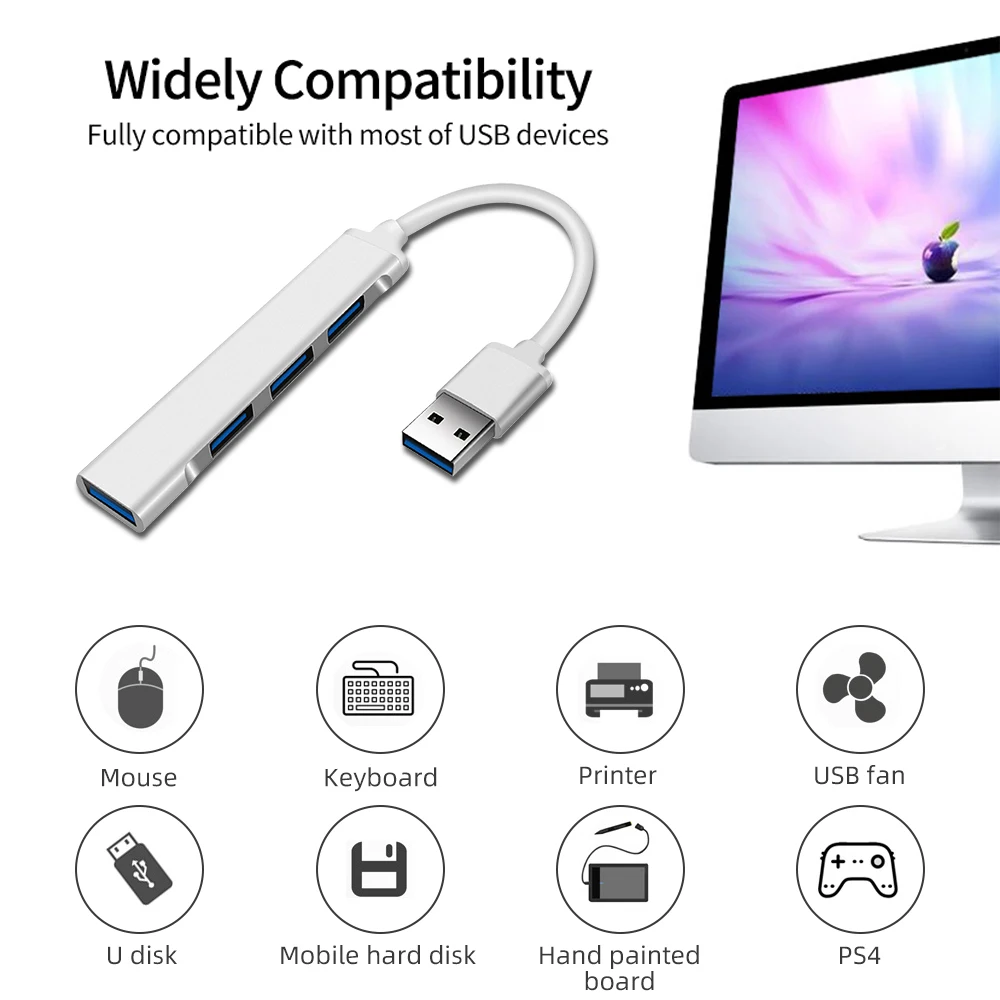 4Port USB 3.0 Hub USB Hub High Speed type c Splitter 5Gbps For PC Computer Accessories Multiport HUB 4 USB 3.0 2.0 Ports